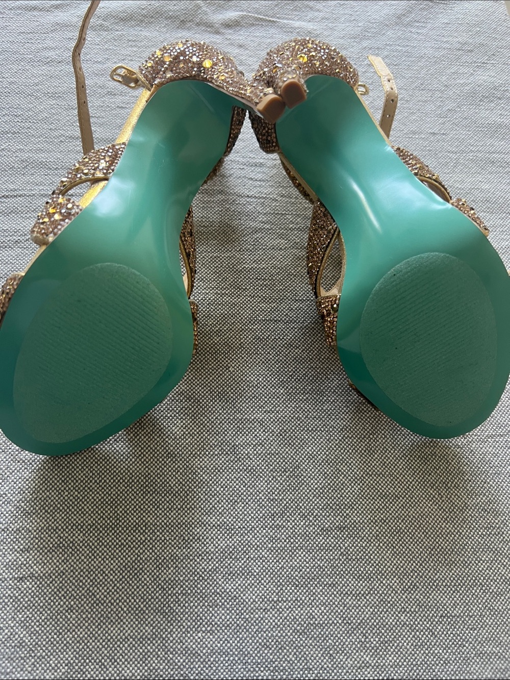 Betsey Johnson Gold Jeweled Strappy High Heel Sandals - Picture 4 of 4